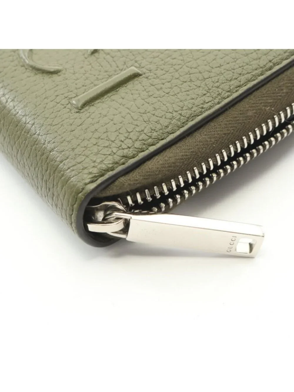 Gucci Round Length Wallet Logo Khaki Leather